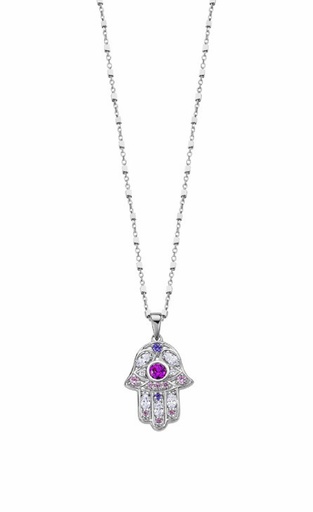 [LP1989-1/1] Collar Lotus Silver Mano de Fátima Multicolor