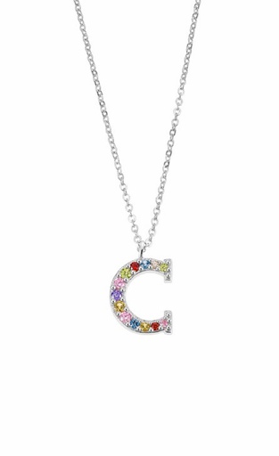 [LP3426-1/C] Collar Lotus Silver Mujer Letra C Multicolor LP3426-1/C