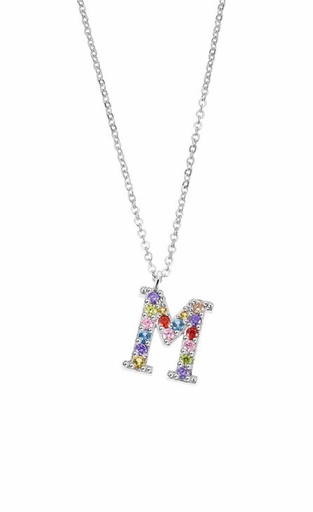 [LP3426-1/M] Collar Lotus Silver Mujer Letra M Multicolor