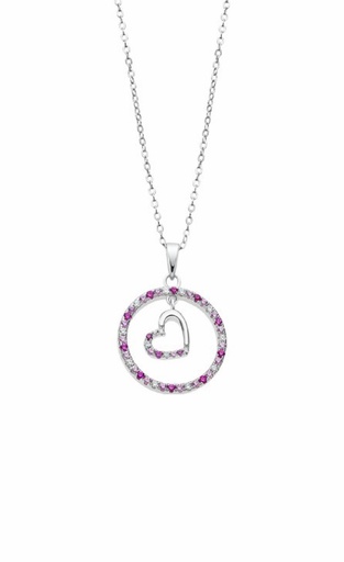 [LP3488-1/1] Collar Lotus Silver Mujer Cículo y Corazón Circonitas multicolor