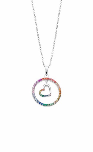 [LP3488-1/2] Collar Lotus Silver Mujer Círculo y Corazón Circonitas multicolor