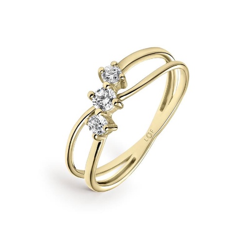 [LRN-201-033-14] ANILLO ENTRECRUZADO LITTA FIORE TRIPLE CIRCONITA EN ORO AMARILLO