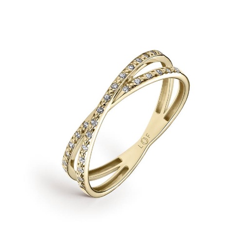 [LRN-201-034-12] Anillo Litta Fiore Doble Aro Entrelazado Oro Amarillo y Circonitas LRN-201-034-12
