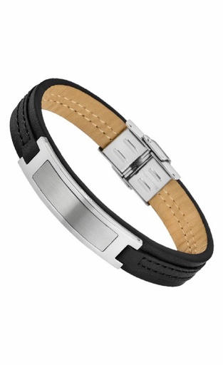 [LS1808-2/2] Pulsera Lotus Style Hombre Acero Inoxidable y Piel Negra LS1808-2/2