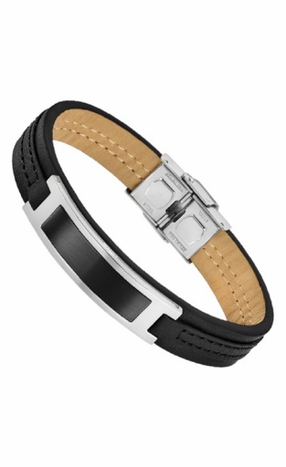 [LS1808-2/4] Pulsera Lotus Style Hombre Urban Acero Inoxidable y Piel Negra LS1808-2/4