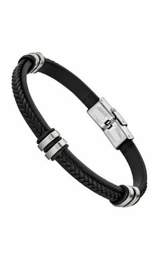 [LS1829-2/1] Pulsera Lotus Style Urban Hombre Acero Inoxidable y Piel Trenzada Negra LS1829-2/1
