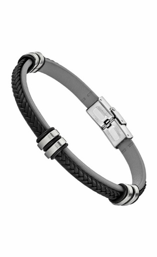 [LS1829-2/4] Pulsera Lotus Style Urban Hombre Piel Trenzada Negra y Gris LS1829-2/4