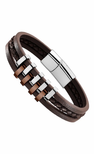 [LS1838-2/3] Pulsera Lotus Style Hombre de acero inoxidable y piel marrón LS1838-2/3