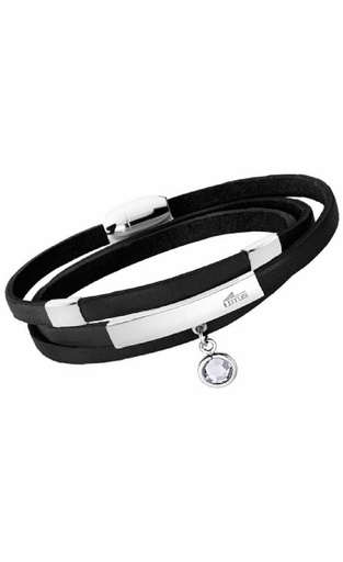 [LS1961-2/3] Pulsera Lotus Style Mujer Urban Acero y Piel negra