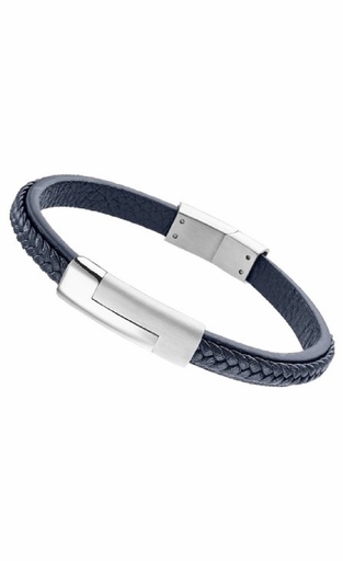 [LS1965-2/2] Pulsera Lotus Style Hombre de Acero Inoxidable y Piel Azul