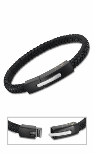 [LS2055-2/2] Pulsera Lotus Style Hombre acero inoxidable IP Negro y piel negra