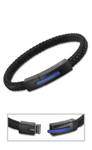 [LS2055-2/3] Pulsera Lotus Style Hombre Acero Inox IP Negro/Azul y Piel Negra LS2055-2/3
