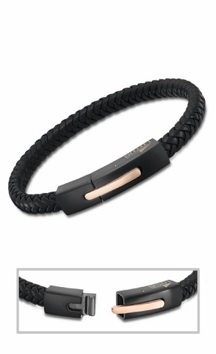 [LS2055-2/4] Pulsera Lotus Style Hombre de acero inoxidable IP Negro/Rosé y piel negra