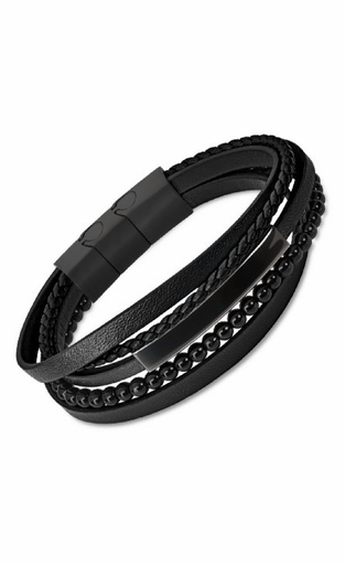 [LS2144-2/4] Pulsera Lotus Style Urban Hombre Piel Negra