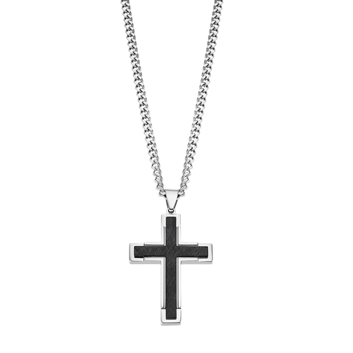 [LS2256-1/2] Collar Lotus Style Hombre Cruz Acero Negro LS2256-1/2