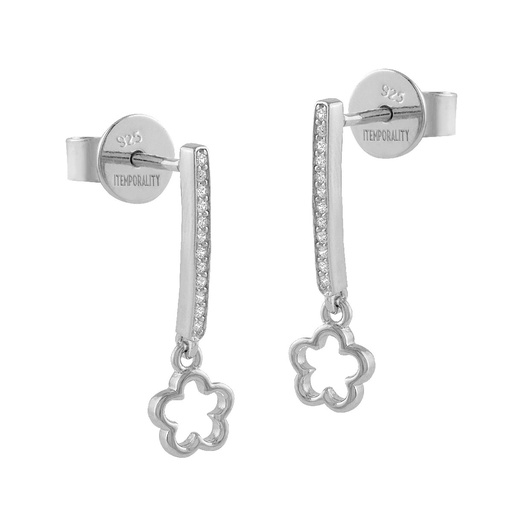 [SEA-101-174-UU] Pendientes Itemporality Largos Flor Plata y Circonitas transparentes