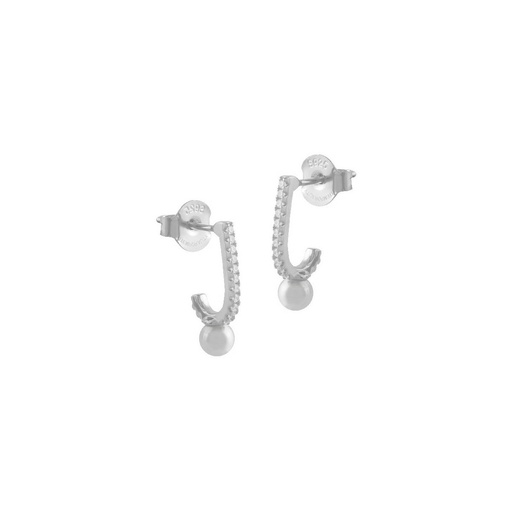 [SEA-101-200-UU] Pendientes Itemporality Forma J plata baño rodio circonitas y perla