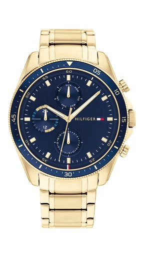 [1791834] Reloj Tommy Hilfiger Hombre Parker Multifunción Acero IP Dorado Esfera Azul 1791834