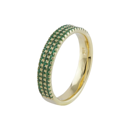 Anillo Itemporality Serena Plata Baño Oro y Triple Circonitas Verde Esmeralda